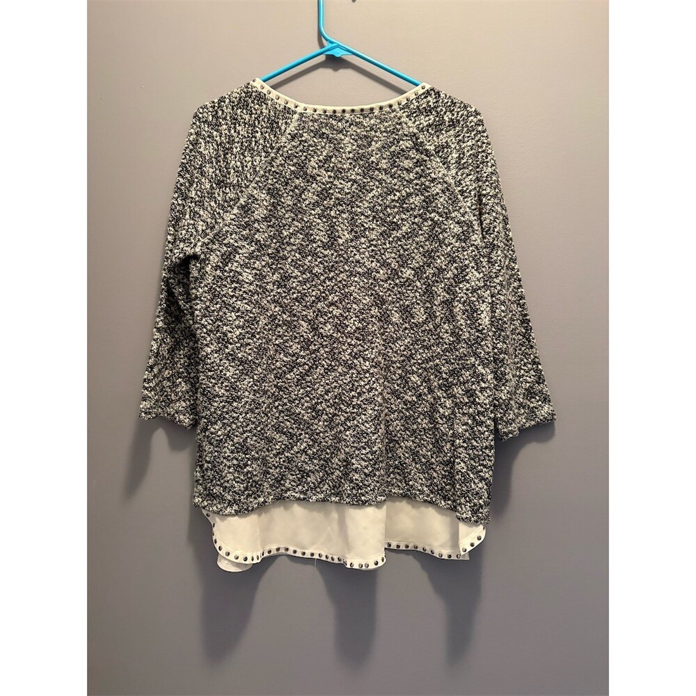 3/$15 Style & Co Sweater Womens Size L Black White Marled Knit Tunic Stud Trim - Picture 5 of 7